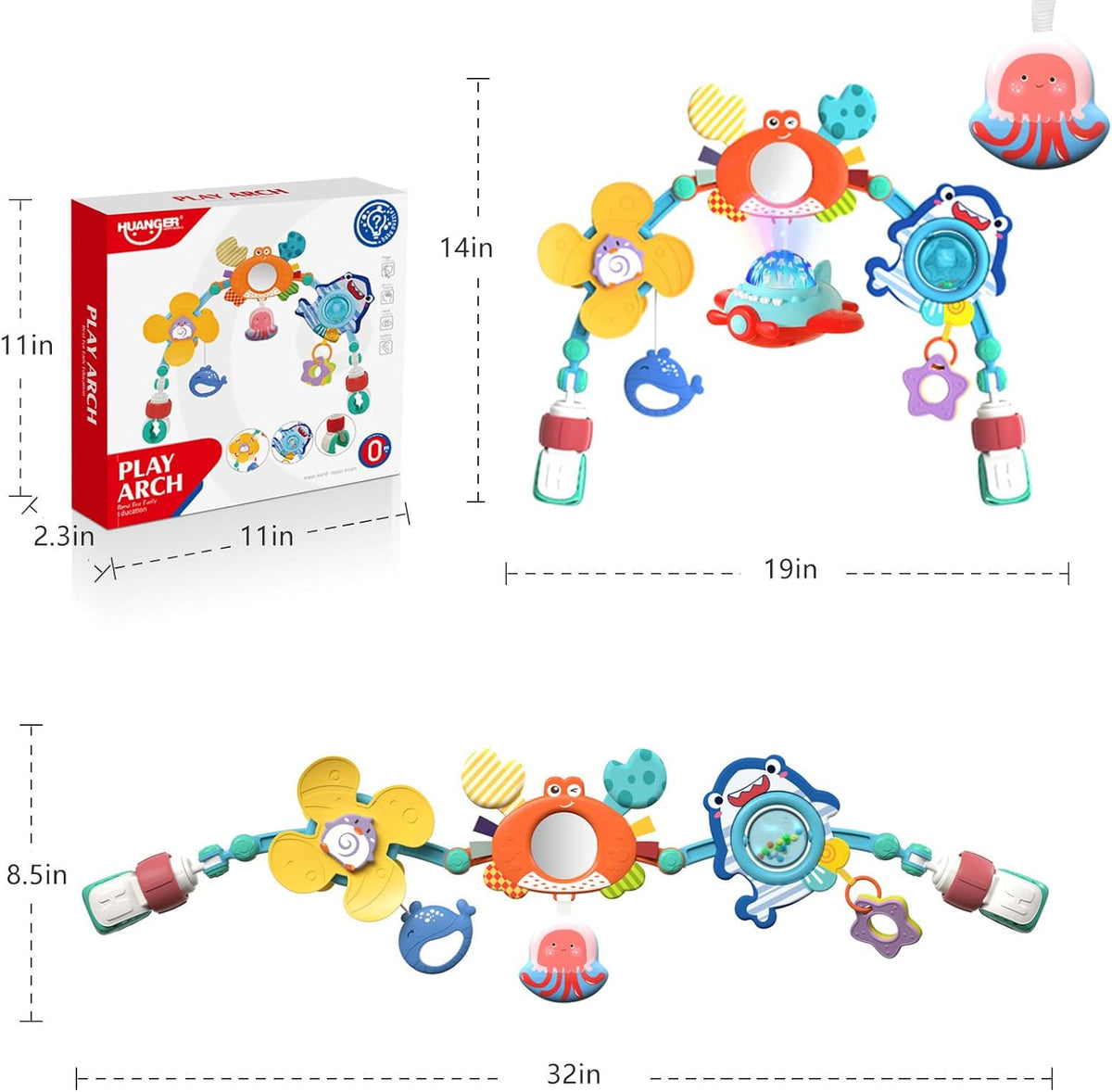 Musical Baby Stroller Arch, Travel Car Seat Toys, Baby Play Arch Crib Accessory, Mobile for Bassinet, Pram Activity Arch Bar for Babies Infants