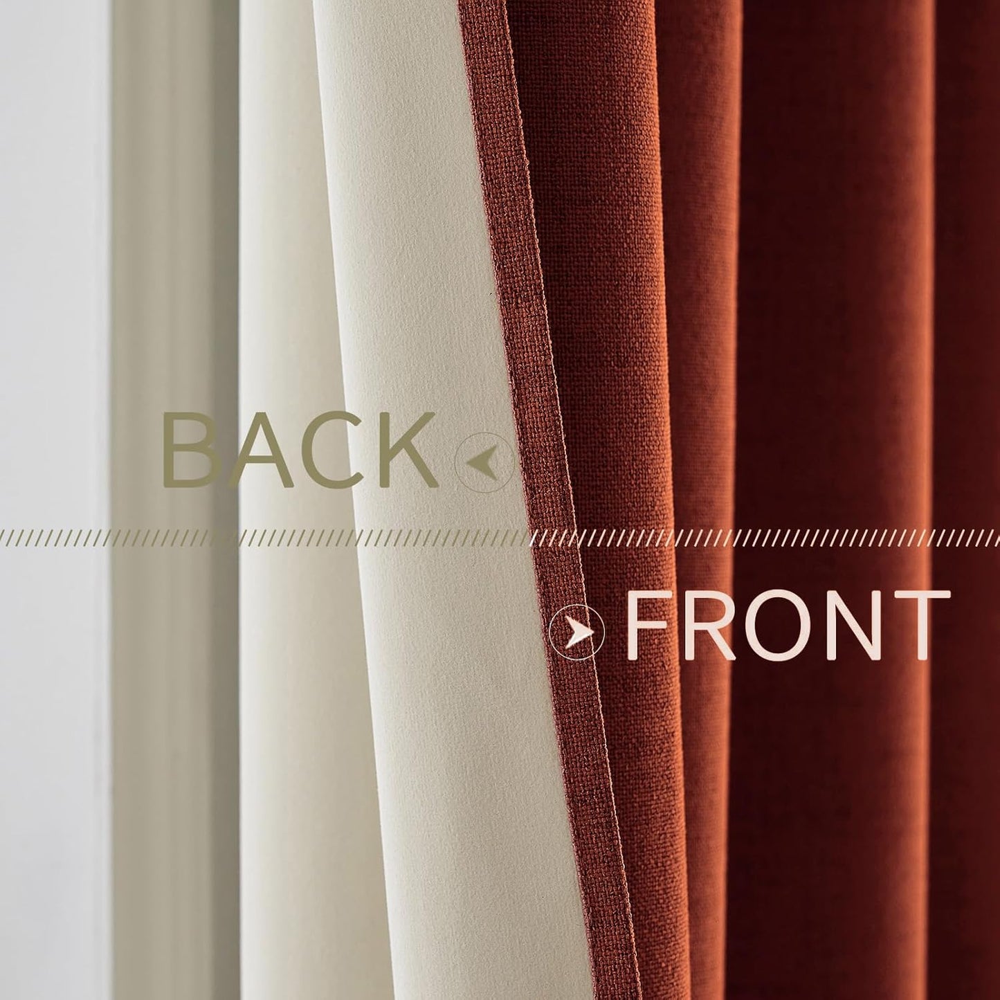 MIULEE Linen Curtains for Bedroom 100% Blackout Thermal Insulated Burnt Orange Grommet Room Darkening Curtains & Drapes Rust Terracotta Fall Decor for Living Room Nursery 52 x 45 Inch (2 Panels)