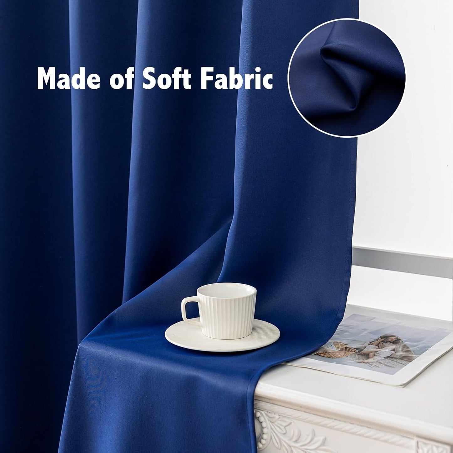Anytime 100% Blackout Curtain Set, Thermal Insulated & Energy Efficiency Window Draperies for Guest Room, Full Shading Panels for Shift Worker and Light Sleepers(Navy Blue, 2 Panels, 70W x 84L)