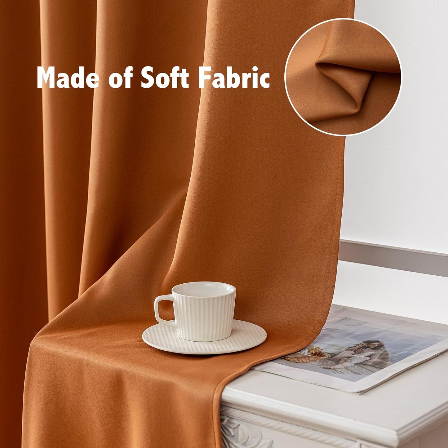Anytime 100% Blackout Curtain Set, Thermal Insulated & Energy Efficiency Window Draperies for Guest Room, Full Shading Panels for Shift Worker and Light Sleepers(Orange, 2 Panels, 37W x 63L)