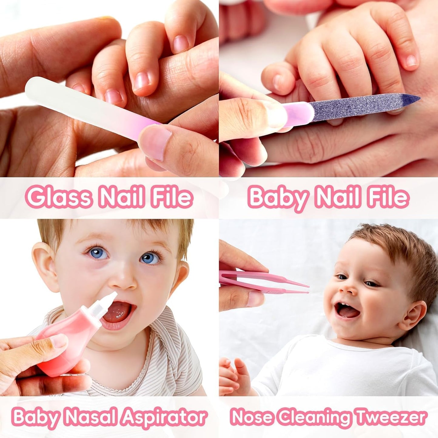 Baby Grooming Kit, Infant Safety Care Set with Hair Brush Comb Nail Clipper Nasal Aspirator,Baby Essentials Kit for Newborn Girls Boys (Pink)