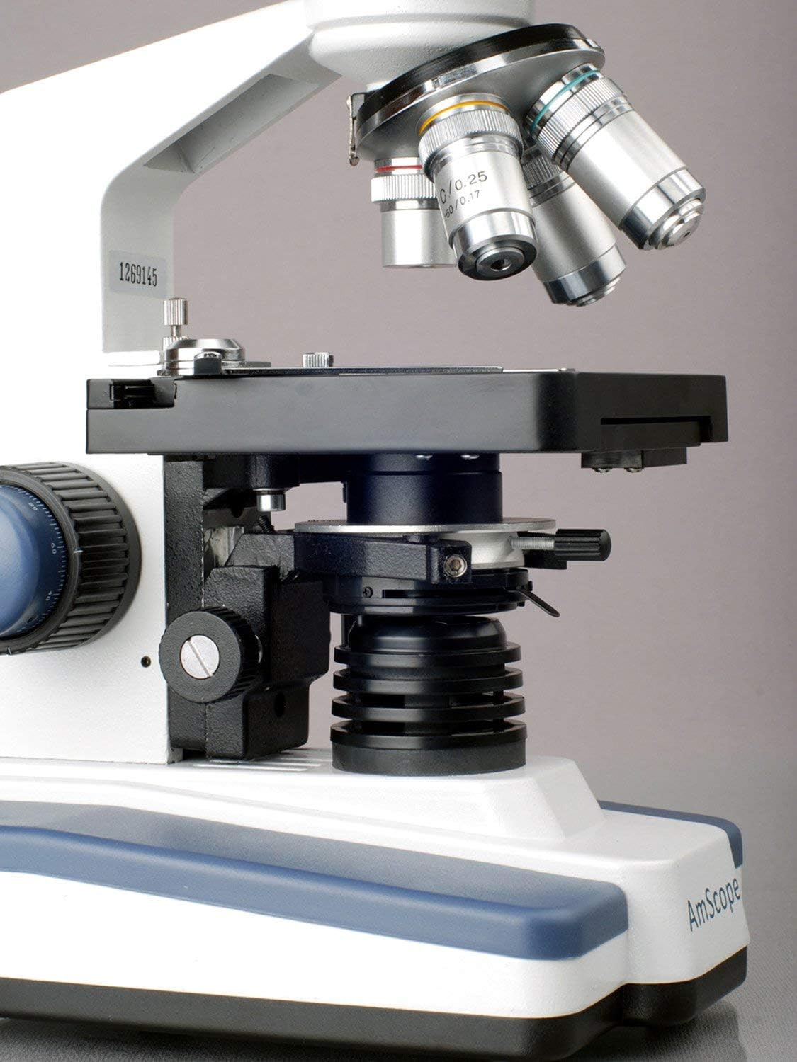 AmScope B120C-WM Siedentopf Binocular Compound Microscope, 40X-2500X Magnification, Brightfield, LED Illumination, Abbe Condenser, Double-Layer Mechanical Stage, Includes Book