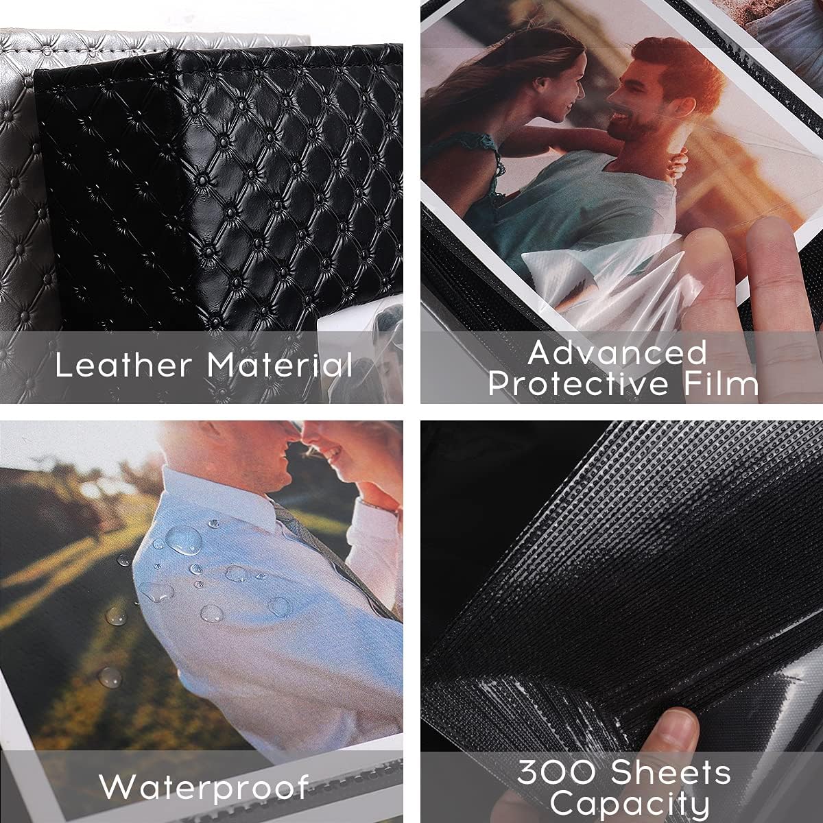 RECUTMS 4x6 Photo Book - Premium Leather Black Inner Page Album - 300 Pocket Family & Wedding Photo Album - Christmas & Birthday Gift (Wine Red)