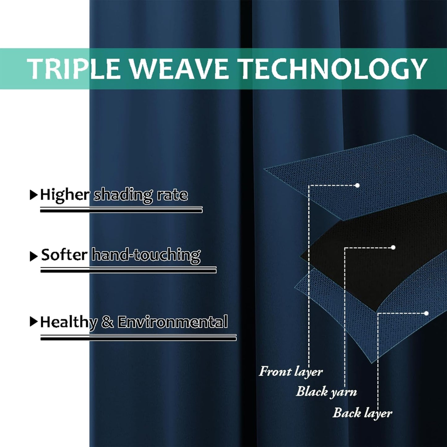 NICETOWN Moroccan Blue Full Shade Curtain Panels, Pair of Energy Smart & Noise Blocking Out Blackout Drapes for Dining Room Window, Thermal Insulated Guest Room Lined Window Dressing(62 x 72 inch)