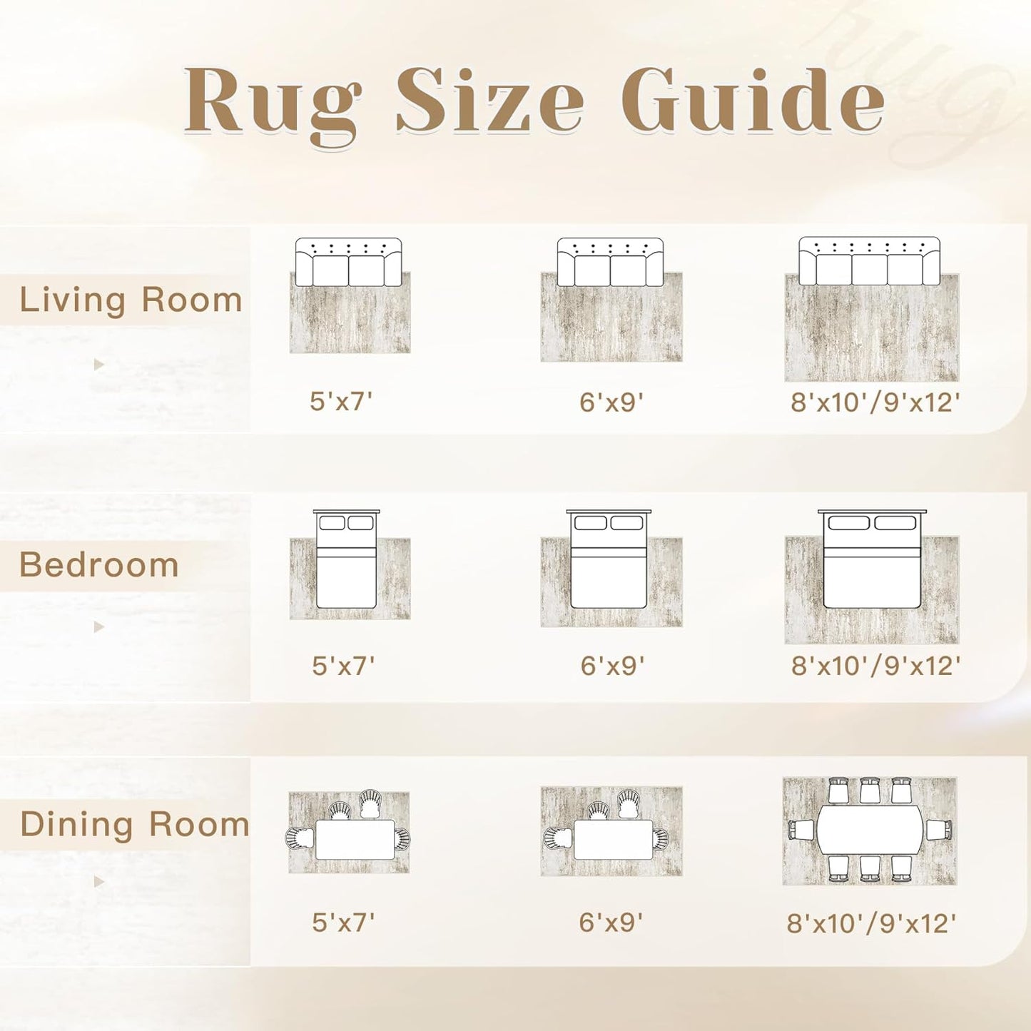 Washable Rug 9x12 Area Rugs for Living Room: Large Neutral Soft Rug Abstract Non Slip Low Pile Modern Carpet for Bedroom Kitchen Nursery Office Dining Room Indoor (Beige, 9'x12')