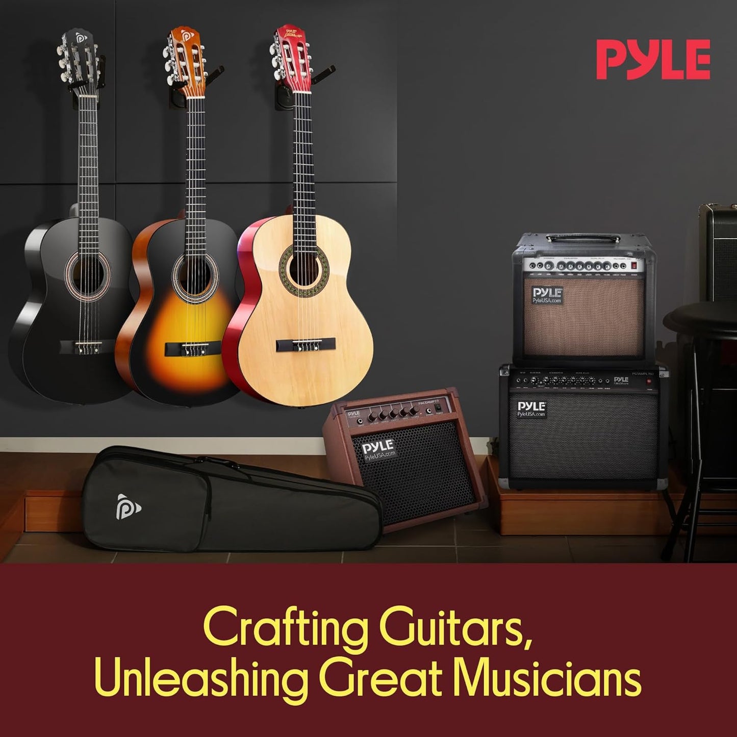 Pyle 30” Classical Acoustic 6 String Linden Traditional Style Guitar w/Wood Fretboard, Case Bag, Nylon Strap, Tuner, 3 Picks-for Beginner, Children Use, Right Handed, (PGAKT30)