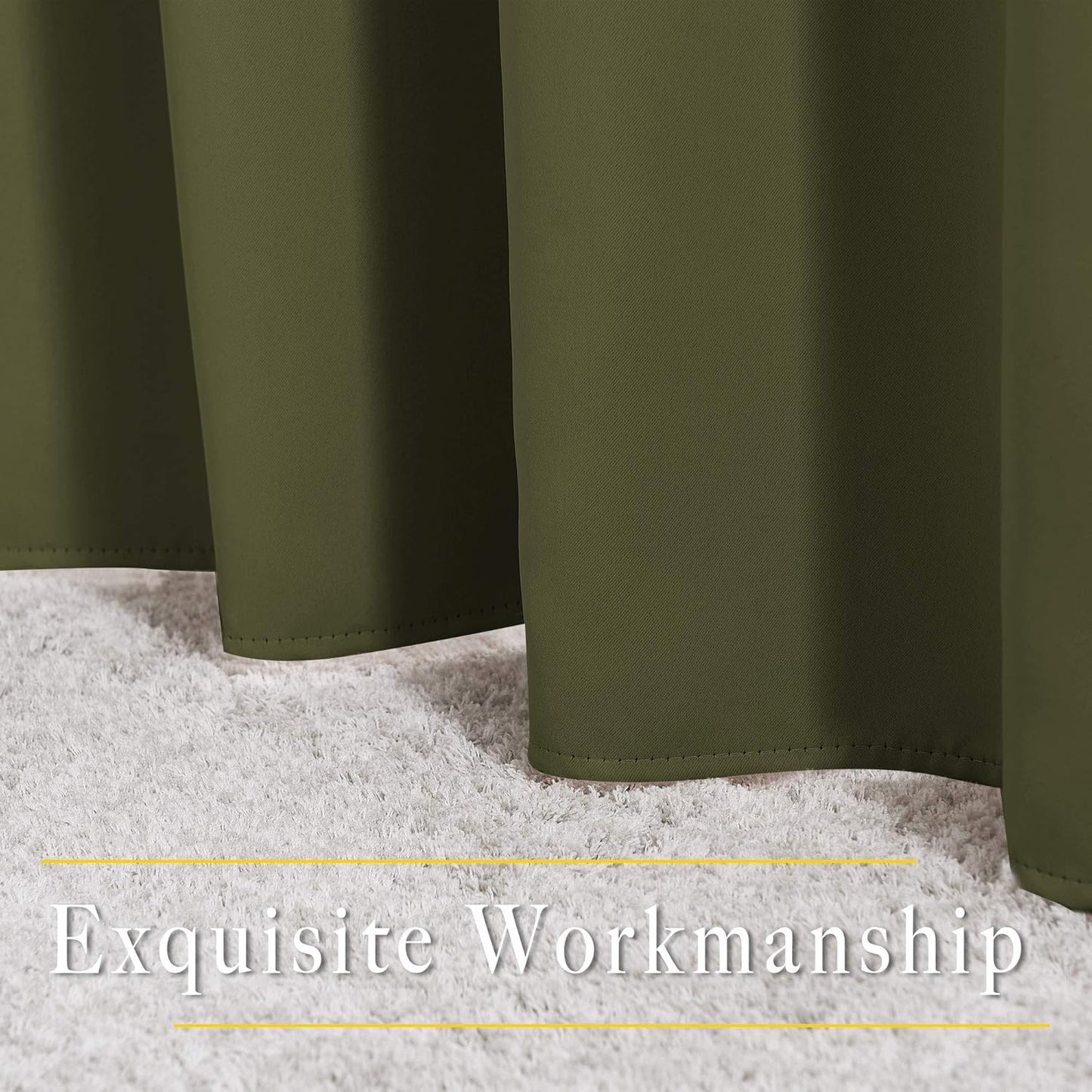 NICETOWN Blackout Olive Green Curtains 63 inches Long, Functional Blackout Window Treatments Thermal Drapes Privacy Assured for Bedroom, 2 Panels, W52 x L63