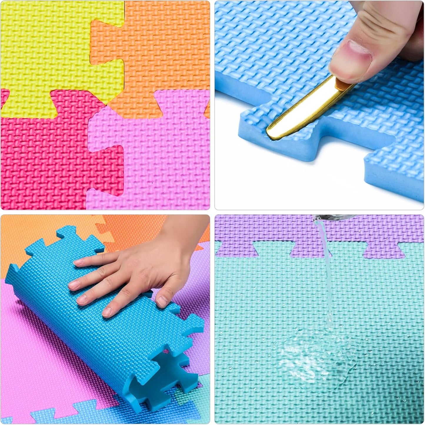 qqpp EVA Rubber 18 Tiles Interlocking Puzzle Foam Floor Mats - Baby Play Mat for Playing | Exercise Mat for Home Workout. White, Blue, Gray. QC-AGLb18N