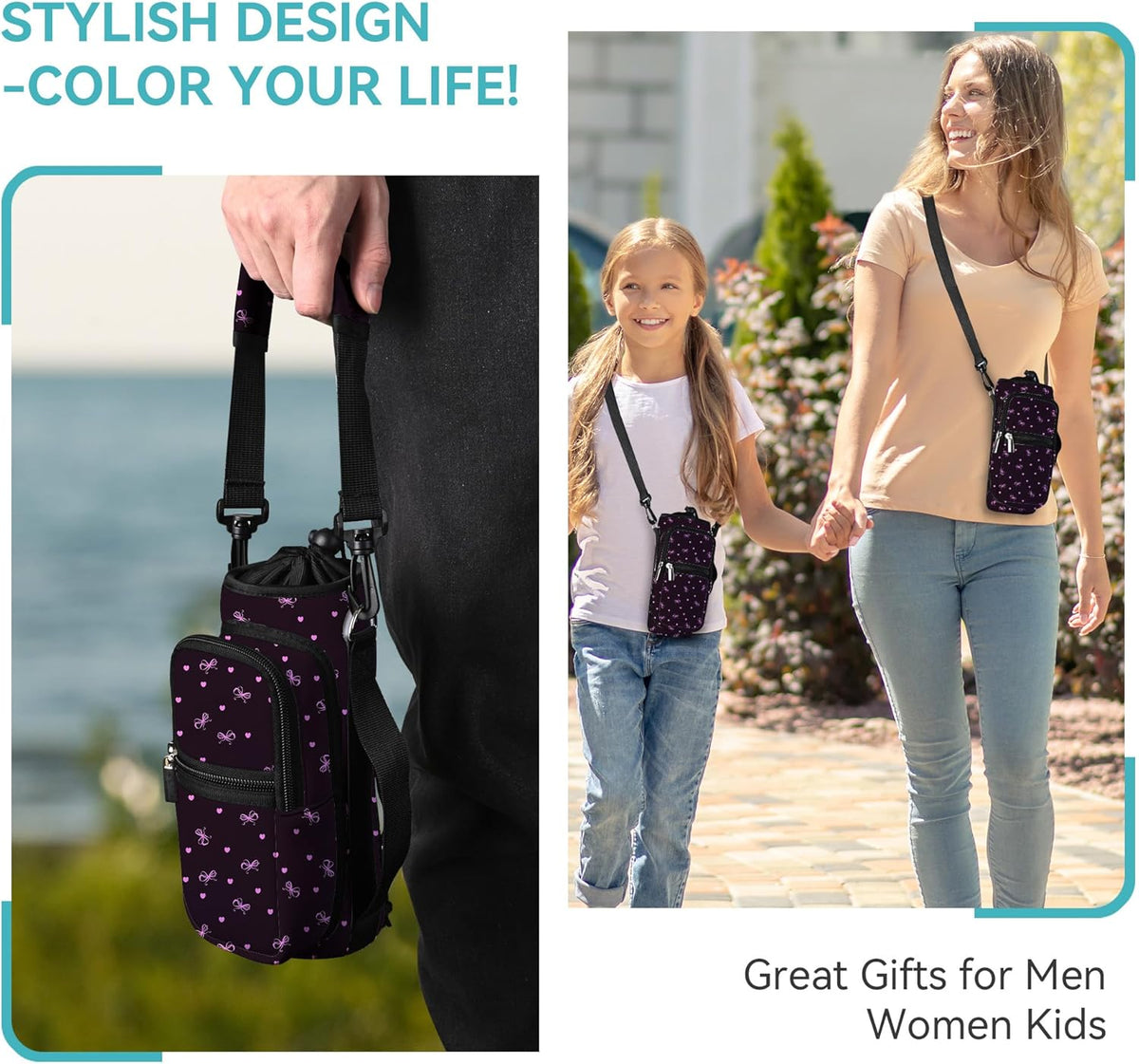 icolor Water Bottle Carrier Bag with Strap 25/32/40 oz Crossbody Bottle Holder with Phone Pocket Sling Sleeve Insulated Neoprene Water Bottle Pouch for Walking Travelling