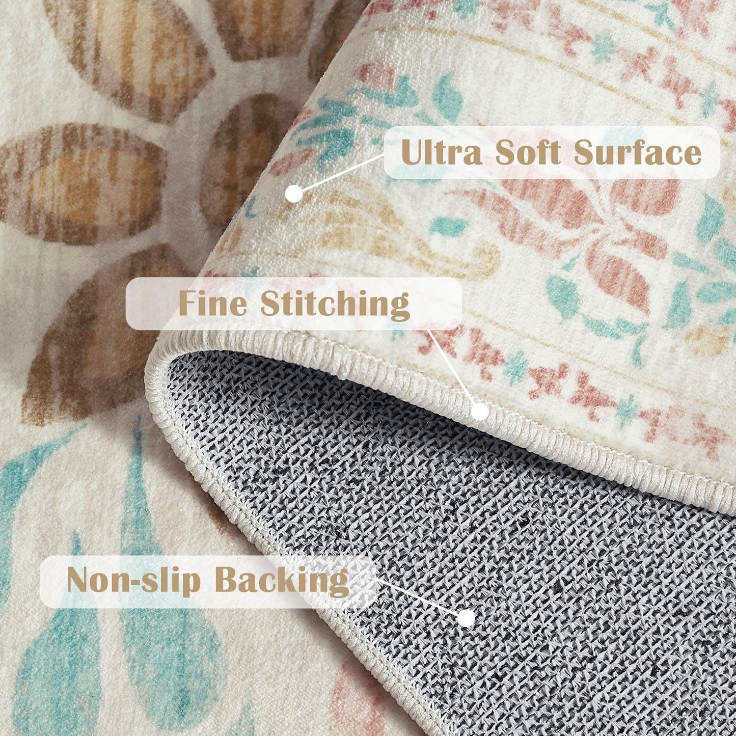 jinchan Vintage Floral 6x9 Area Rugs for Living Room - Machine Washable Distressed Design Soft Throw Rug Ultra-Thin Non-Slip Large Carpet for Bedroom Nursery Dining Room Home Office (6x9ft,Apricot)
