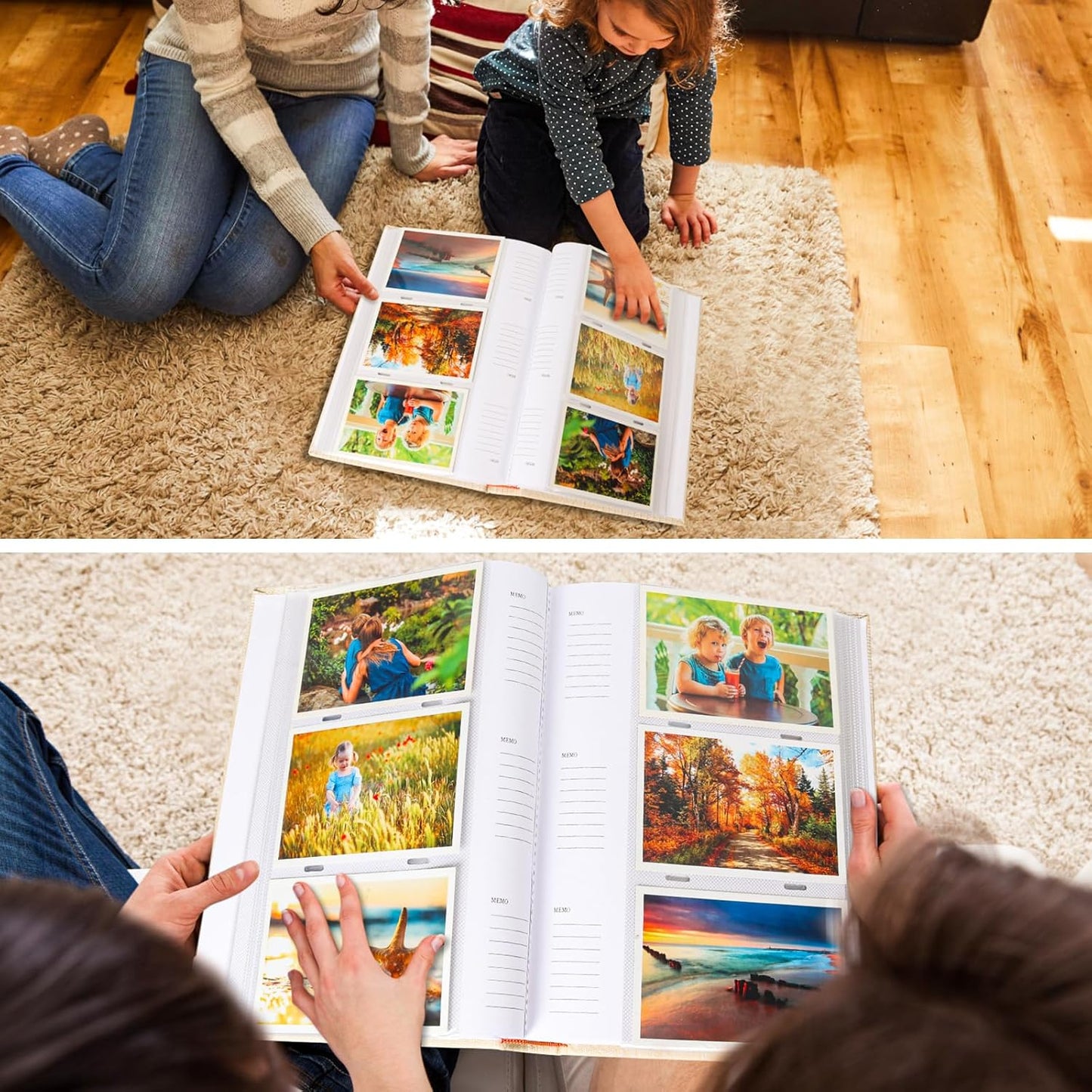 RECUTMS Photo Album for 4x6 Pictures,Leather Cover with Front Window,50 Sheets Small Slip-in Photo Book 300 Photos with Writing Space for Wedding Family Baby Graduation (Beige)