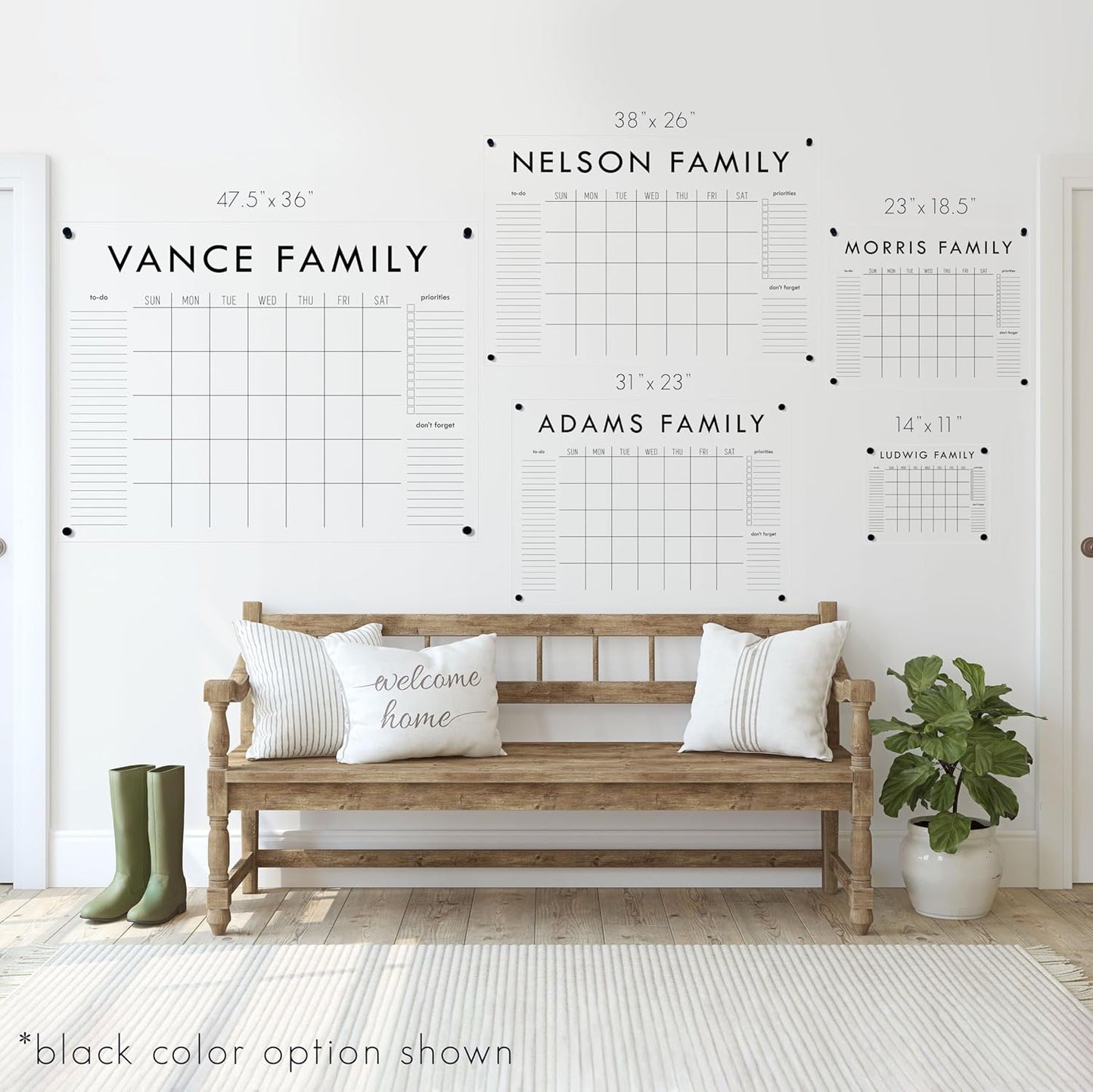 Personalized Clear Acrylic Calendar for Wall, Calendar Whiteboard for Wall, Dry Erase Wall Calendar, Wall Calendar Organizer System for Home (Block, Grey, 38"W x 26"H)