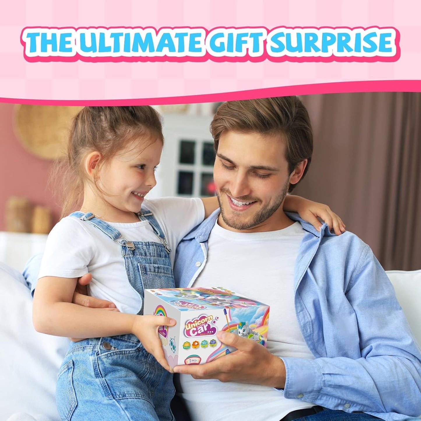 Remote Control Car for Toddlers 18m+ Unicorn RC Cars Toys with LED Lights & Music for Toddler Cute Birthday Gifts Toys Pink
