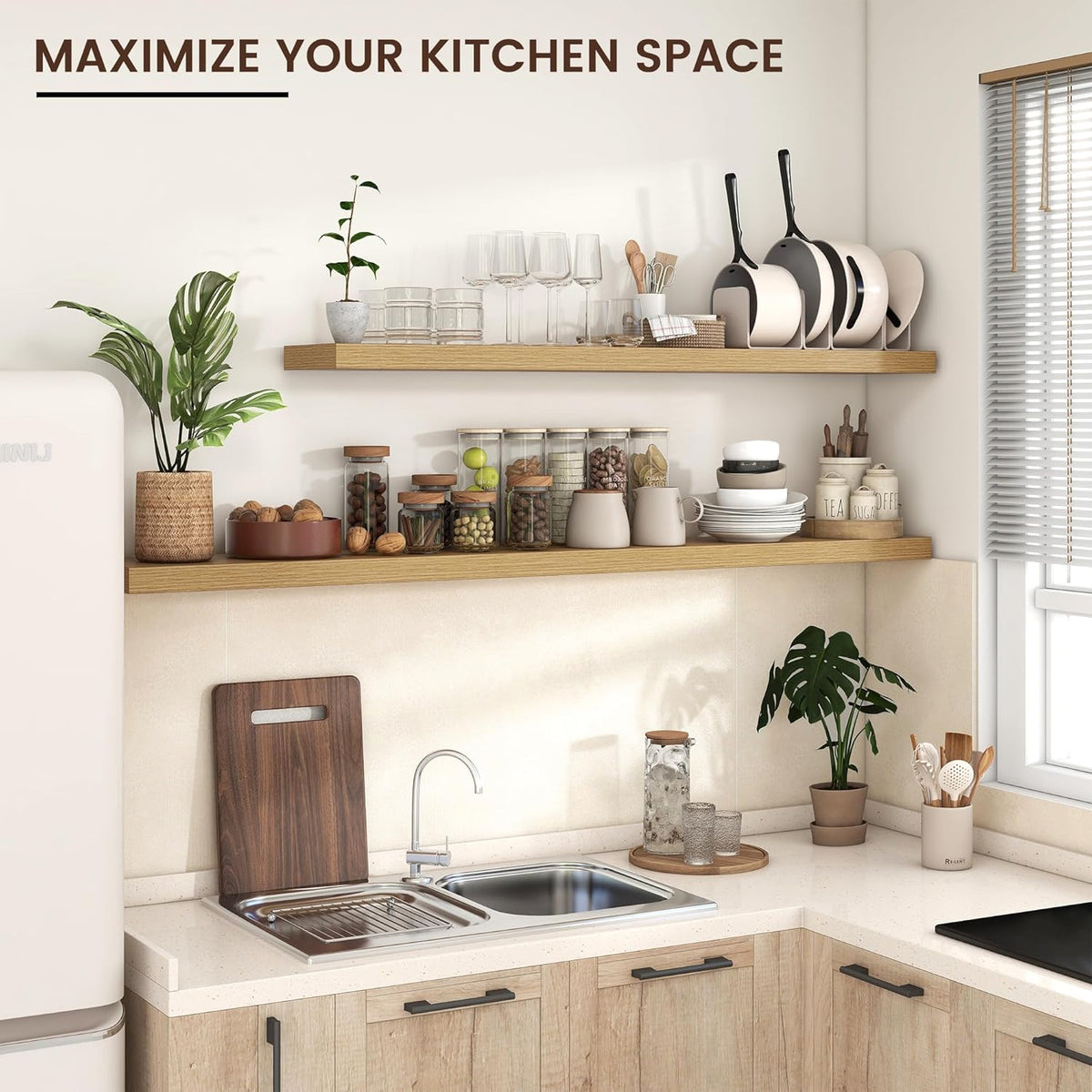 Floating Shelves for Wall, Large Wall Mounted Shelves with Invisible Brackets, Long Wood Floating Shelf for Living Room, Bedroom, Kitchen, Bathroom (Oak, 72" W x 9" D x 1.5" H)