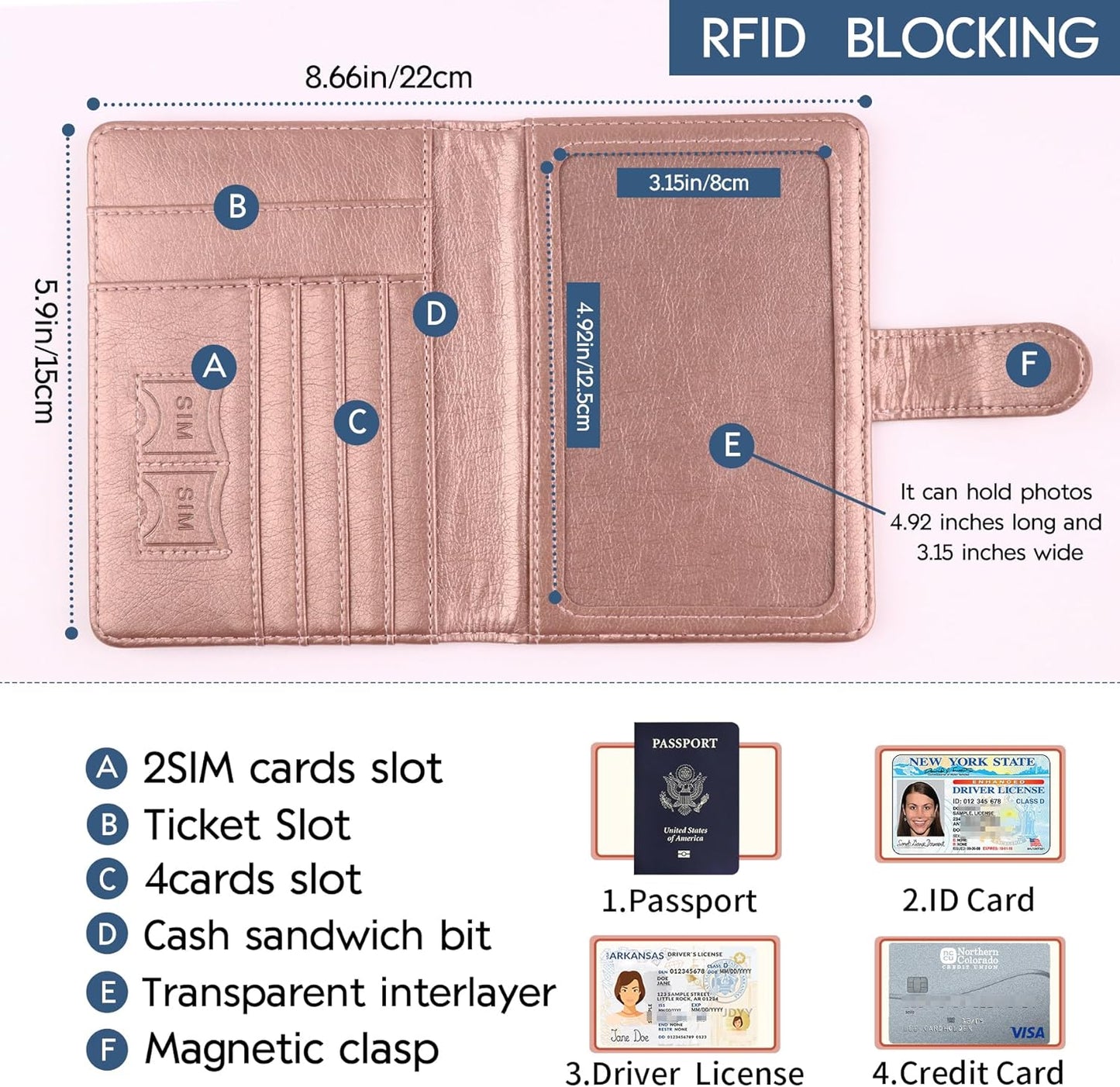 Passport Holder and Card Slot Combo RFID Blocking Leather Family Travel Passport Wallet Travel Accessories for Men Women US Passport Cover (Travel Coffee color)