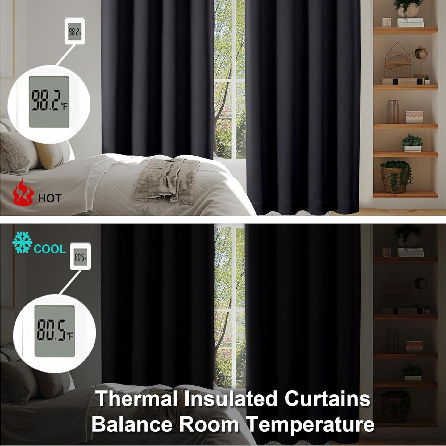 Simplebrand Ava Halloween Black Blackout Curtains for Bedroom 96 Inches Long 2 Panels, Solid Thermal Insulated, Energy Saving Living Room Window Treatment Curtains Blackout Drapes, W40 x L96 Inch