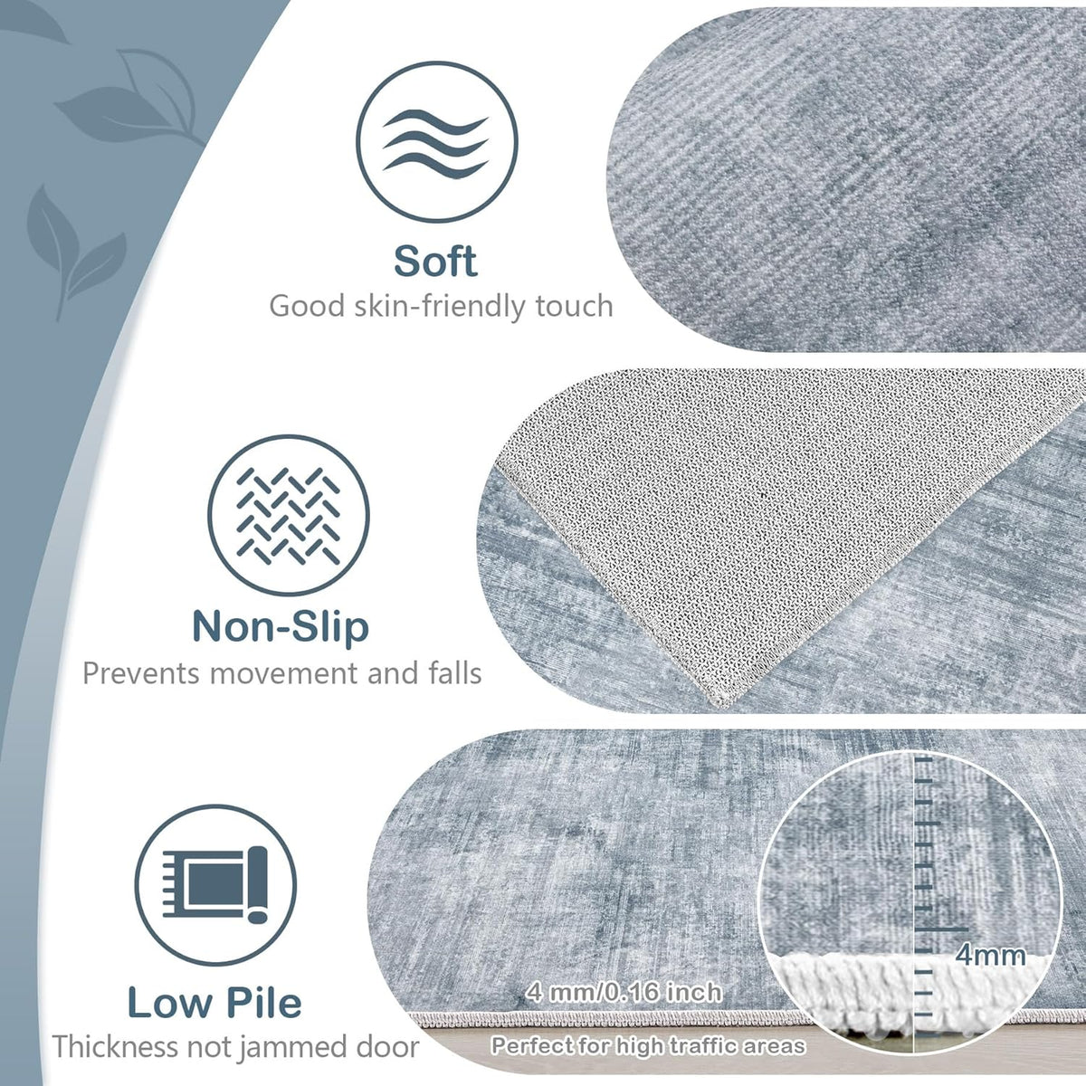 Area Rugs 6x9 Living Room: Washable Rug Modern Abstract Large Rugs Soft Non Slip Neutral Rug Stain Resistant Indoor Carpet for Bedroom Kitchen Dining Room Table Nursery Home Office Rugs(Blue,6'x9')