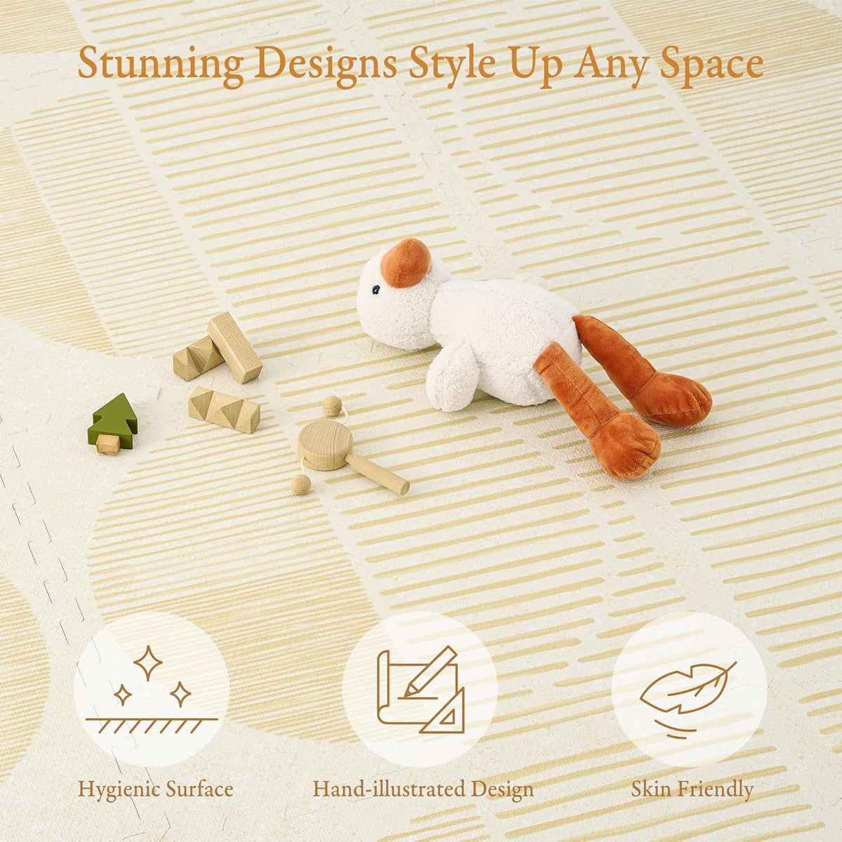 Premium Exercise & Baby Foam Play Mats - Stylish & Large Non-Toxic Odorless Floor Mat - 6 Tiles - Spacious 6ft x 4ft - Peel-Resistant Reinforced, Soft Thick, Waterproof - Ecru Linen