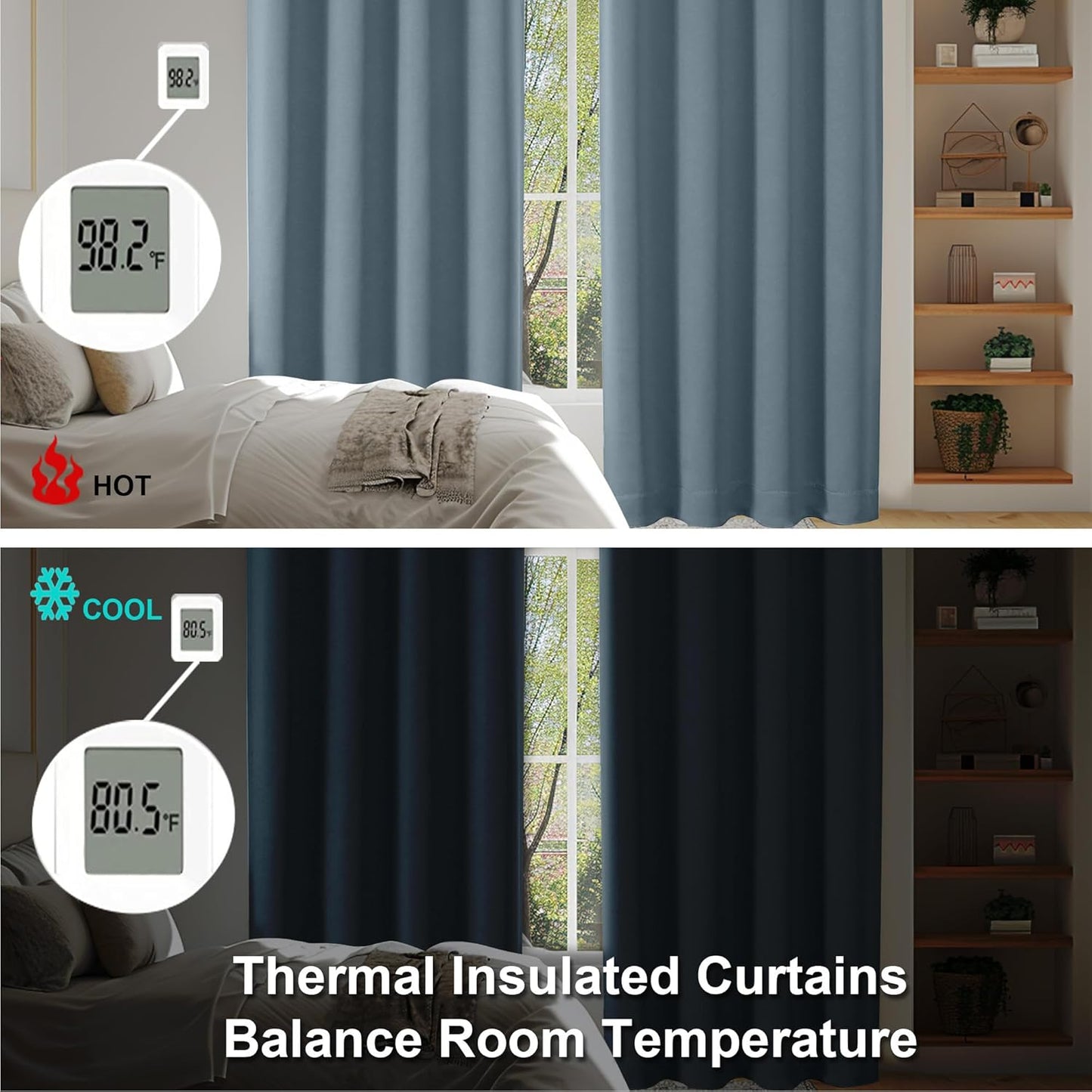 Simplebrand Ava Stone Blue Short Blackout Curtains for Bedroom 54 Inches Long 2 Panels Set, Solid Thermal Insulated, Energy Saving Window Treatment Curtains Blackout Drapes, W40 x L54 Inch, Stone Blue