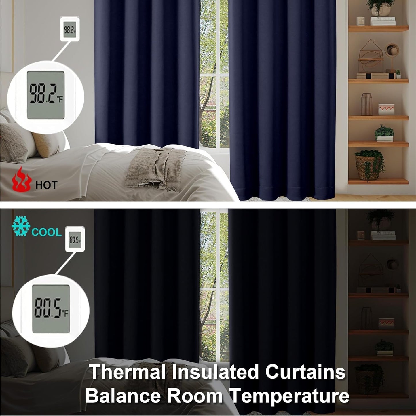 Simplebrand Ava Navy Blue Blackout Curtains for Bedroom 90 Inches Long 2 Panels Set, Solid Privacy Energy Saving Living Room Window Treatment Curtains Blackout Drapes, W50 x L90 Inch, Navy Blue