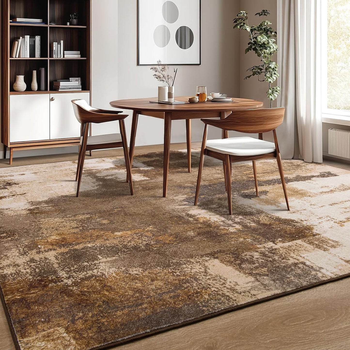 Kelarea Living Room Rug, 8x10 Rug Modern Abstract Washable Rugs Brown Faux Wool Vintage Carpet, Non Slip Rugs for Bedroom, Dining Room, College Dorm, Kids Playroom, Home Office