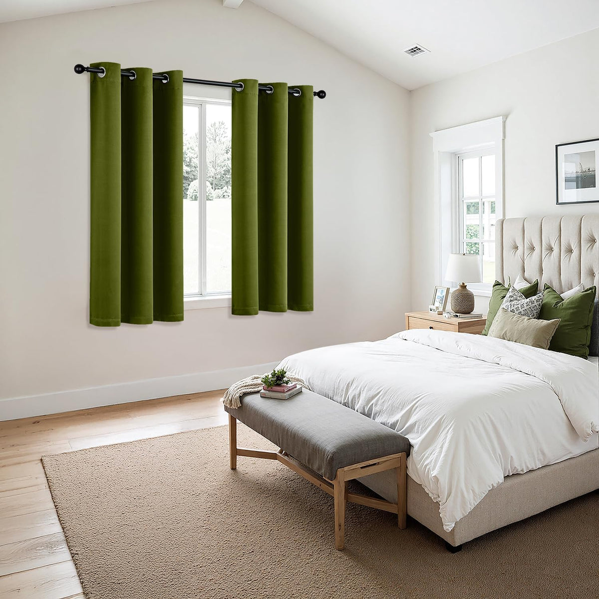 MIULEE Light Olive Green Blackout Curtains for Bedroom Living Room 63 Inches Long 2 panels, Thermal Insulated Room Darkening Drapes Grommet Top Noise Reducing Light Blocking Window Curtains 40x63 Inch