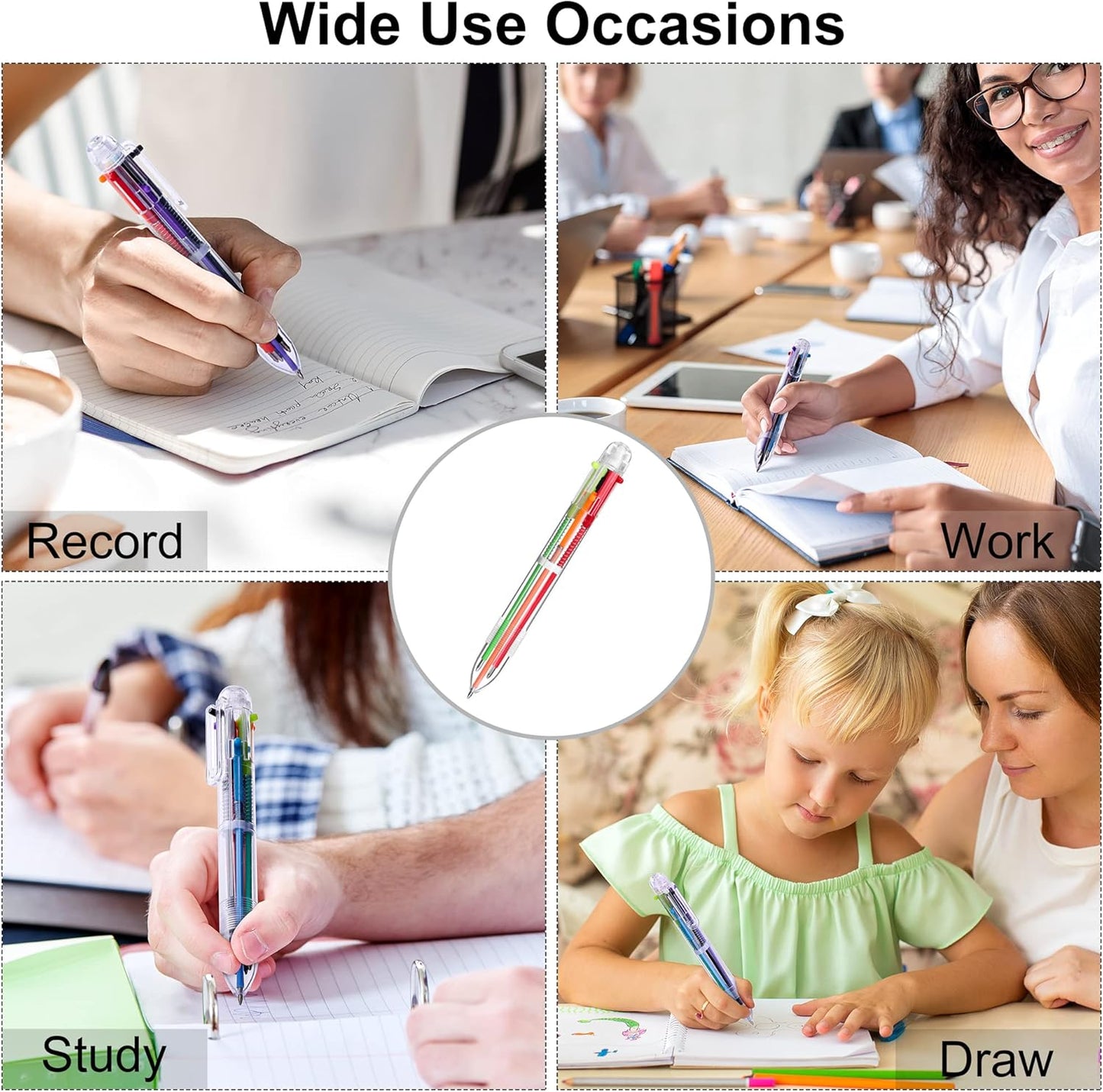 Aodaer 48 Pieces Multicolor Ballpoint Pens 0.5 mm 6 Colors Transparent Barrel Ballpoint Pen 6-in-1 Multicolor Retractable Ballpoint Pens for Office School Supplies Gifts