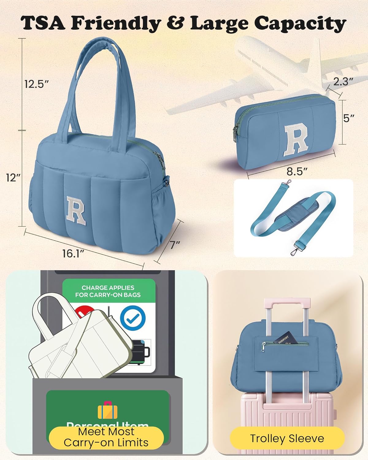 Initial Duffle Bag, Yoga Bags for Women,Overnight Bag with Wet Pocket,Lightweight Work Bags Personalized Gym Tote with Makeup Pouch-Gifts for Women Birthday