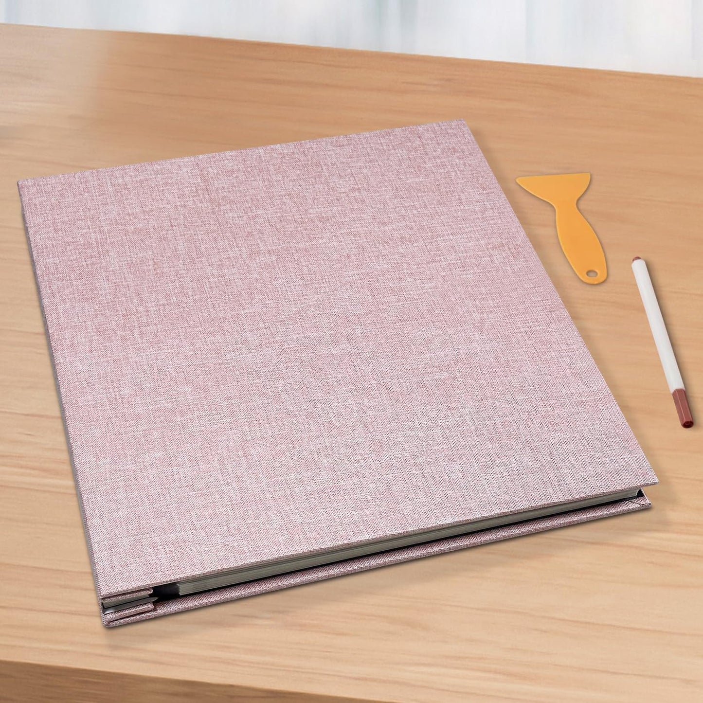 Large Photo Album Self Adhesive Scrapbook Album for 4×6 8×10 Pictures DIY Magnetic Linen Cover Album 60 Pages for Family Wedding Gifts with Metal Pen and Plastic Board