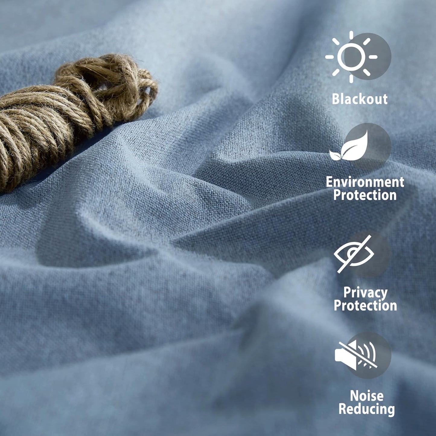 NICETOWN Stone Blue Full Shade Faux Linen Curtain Panels 84" Long, Pair of Energy Smart & Noise Blocking Out Blackout Drapes for Guest Room Window, Thermal Insulated Lined Window Dressing (52 inch)