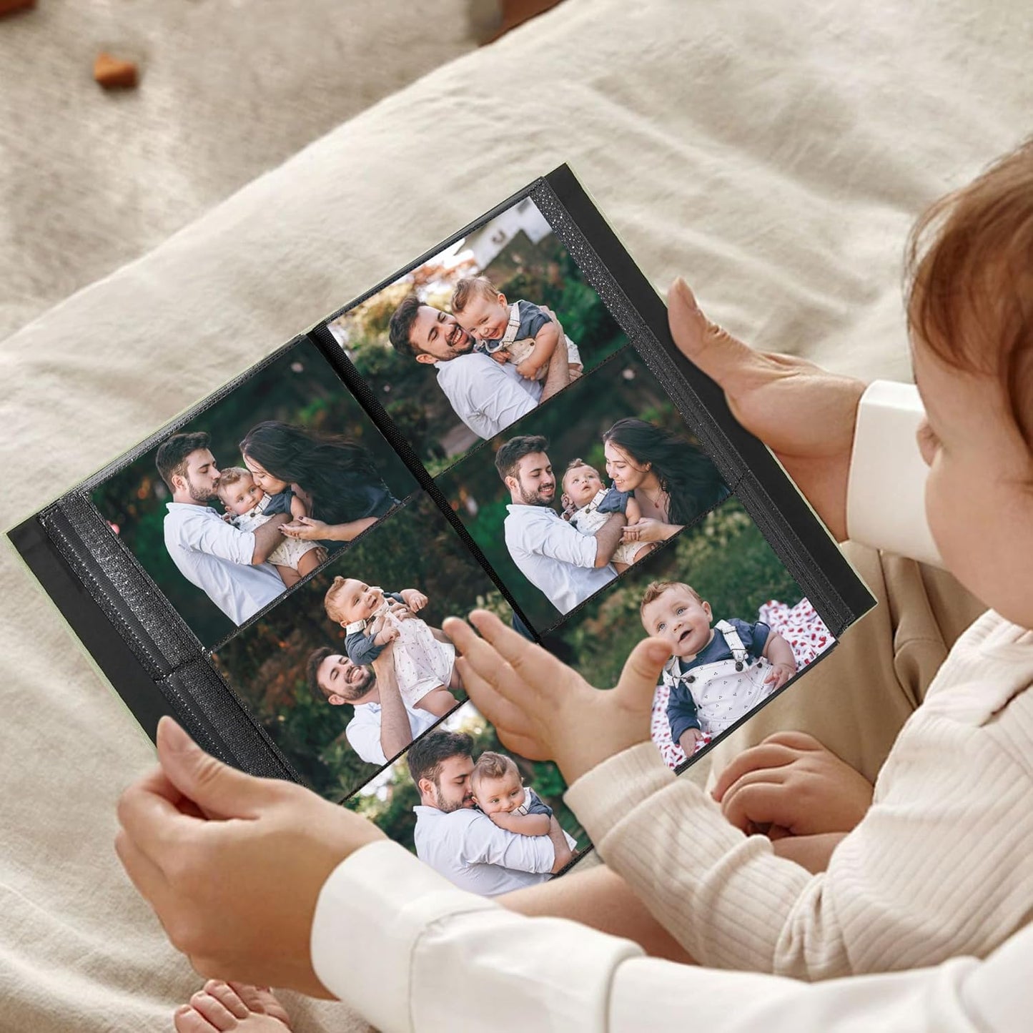 Photo Album 4x6 Pictrues 300 Pockets Linen Cover with Front Window Large Picture Book for Family Travel Wedding and Memory Keepsake Organizer Black