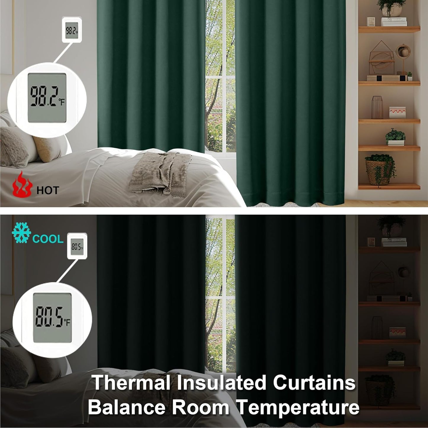 Simplebrand Ava Ever Green Short Blackout Curtains for Bedroom 54 Inches Long 2 Panels Set, Solid Thermal Insulated, Energy Saving Window Treatment Curtains Blackout Drapes, W40 x L54 Inch, Ever Green