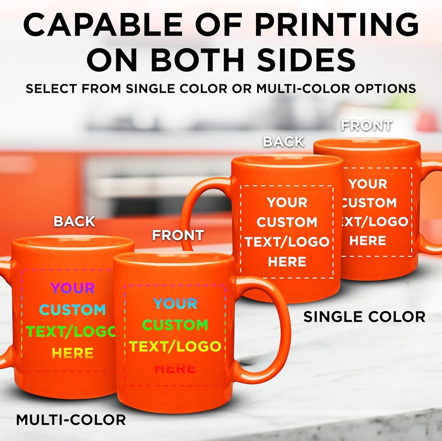 Custom Ceramic Coffee Mugs 11 oz. Set of 100, Personalized Bulk Pack - Coffee cup set, Iced coffee cup, Gaming mug - Orange