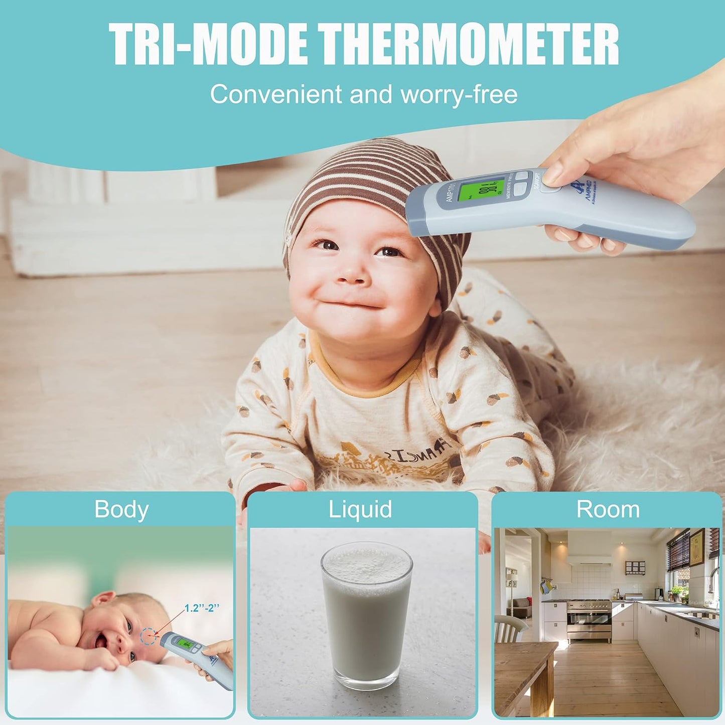 Amplim Medical Grade Forehead Thermometer for Adults, Kids, Baby, Non-Contact Digital Infrared Thermometer, Instant Read, Accurate & Fast Fever Detection, for Home, Clinic, Office Use