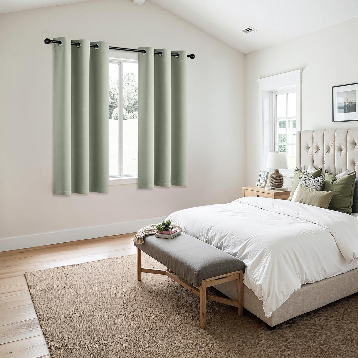 MIULEE Sage Green Blackout Curtains for Bedroom Living Room 68 Inches Long 2 Panels, Thermal Insulated Room Darkening Drapes Solid Grommet Top Noise Reducing Light Green Window Treatments 40x68 Inch