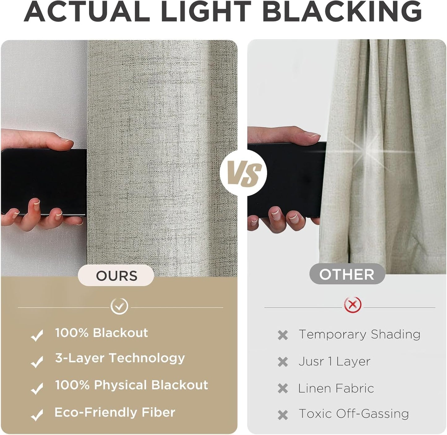 Joydeco Light Beige Blackout Curtains 120 Inches Long, Extra Long Curtains 120 Inch Length 1 Panel for Bedroom, Thermal Insulated Linen Black Out Curtains with Grommets(100x120, Light Beige)