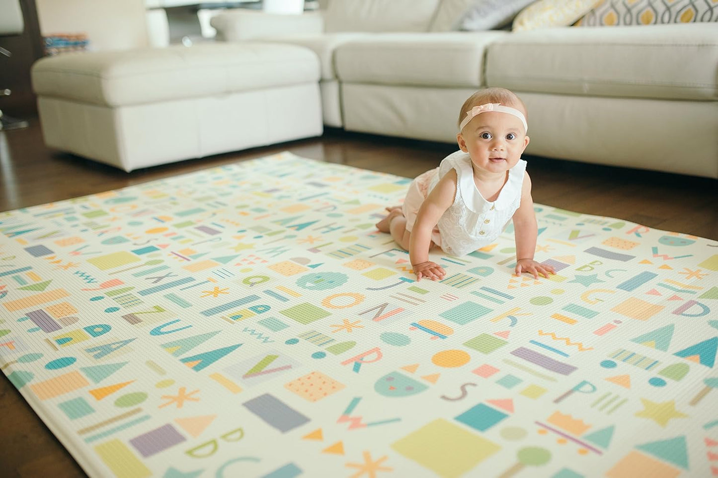 Baby Care Play Mat (Large, Sea Petals - Green) Original One-Piece Reversible Rollable Waterproof Play Mat for Infants, Babies, Toddler, and Kids