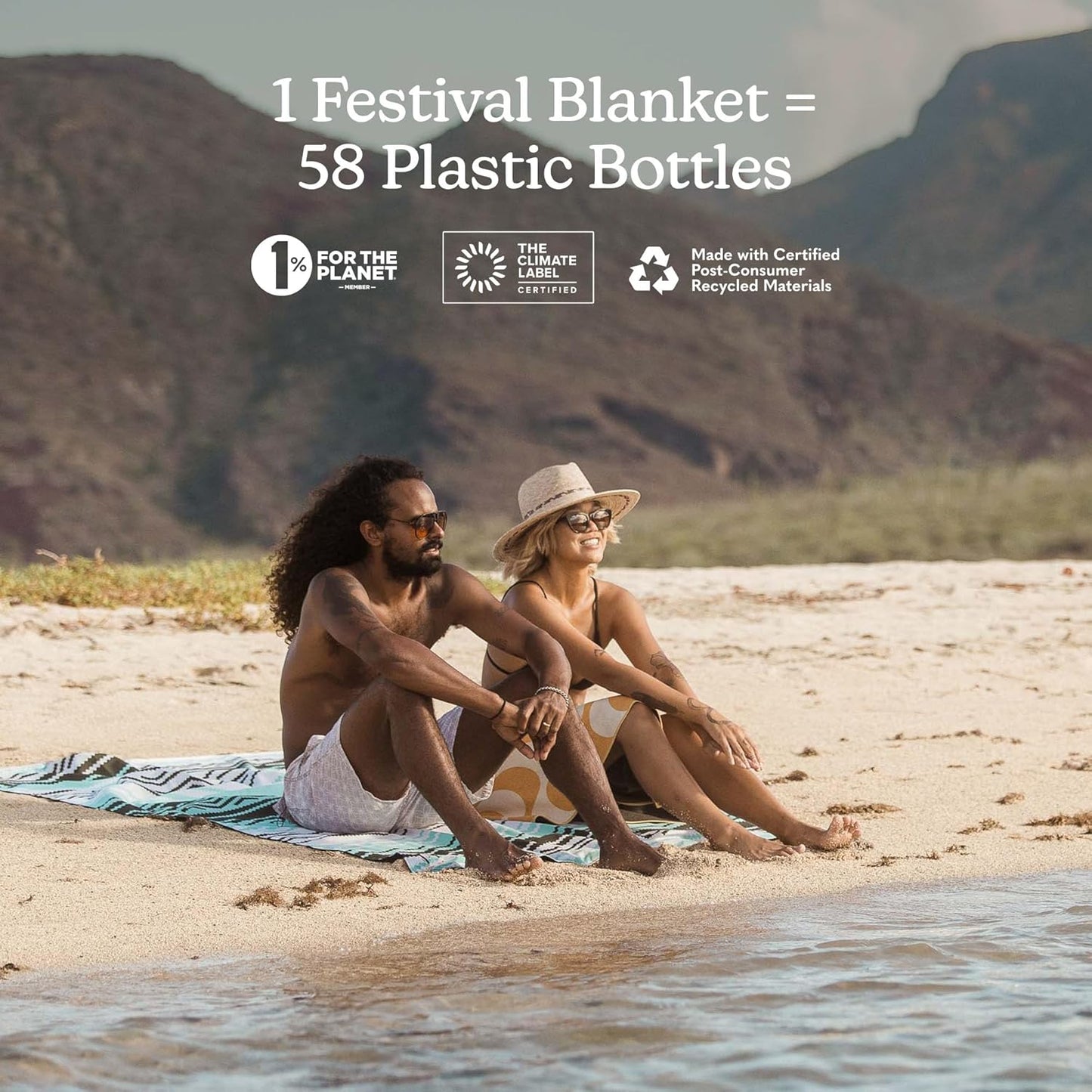 Nomadix Festival Blanket - Perfect for Picnics, Camping, & Lawn Seating - Plush Top & Water Resistant Base - Made with Post Consumer Recycled Materials - Barton Blue - 60x70