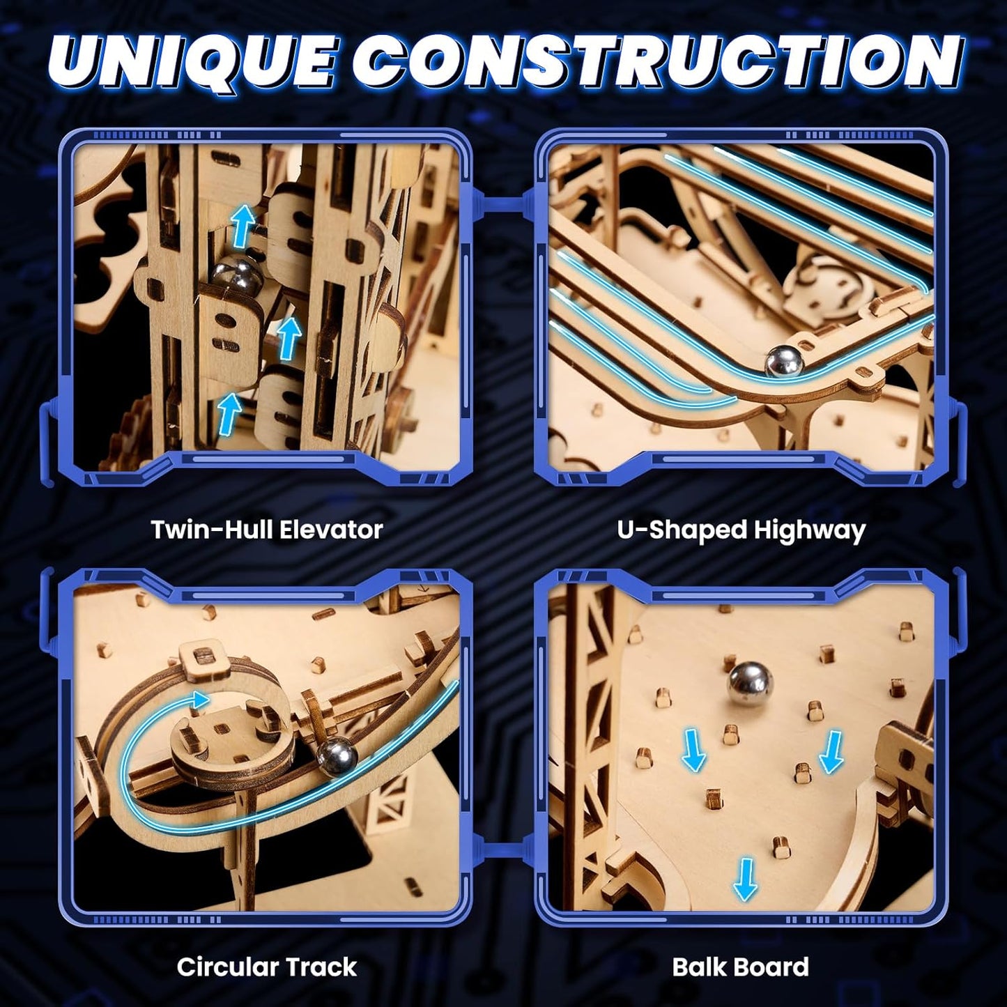 3D Wooden Puzzles for Adults: 371pcs Marble Run Model Building Kits Toys for Ages 14+ - DIY Crafts Brian Teaser Marble Run Wooden Puzzles with Roller Coaster Building Set - Gift for Adults