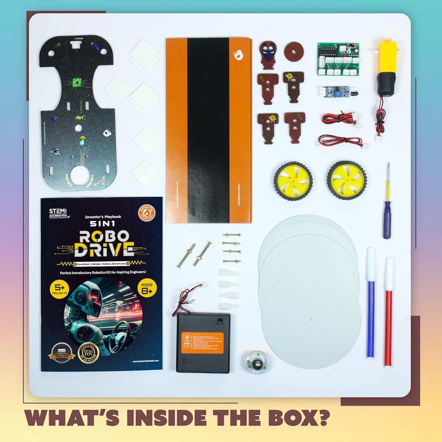 Butterfly EduFields 5in1 STEM Robotics kit | Robot Toys for Kids Ages 8 9 10 11 12 Years Old Boys Girls | Electronics Sensor Modules | No Coding Required | Birthday Gift for Kids Ages 8+
