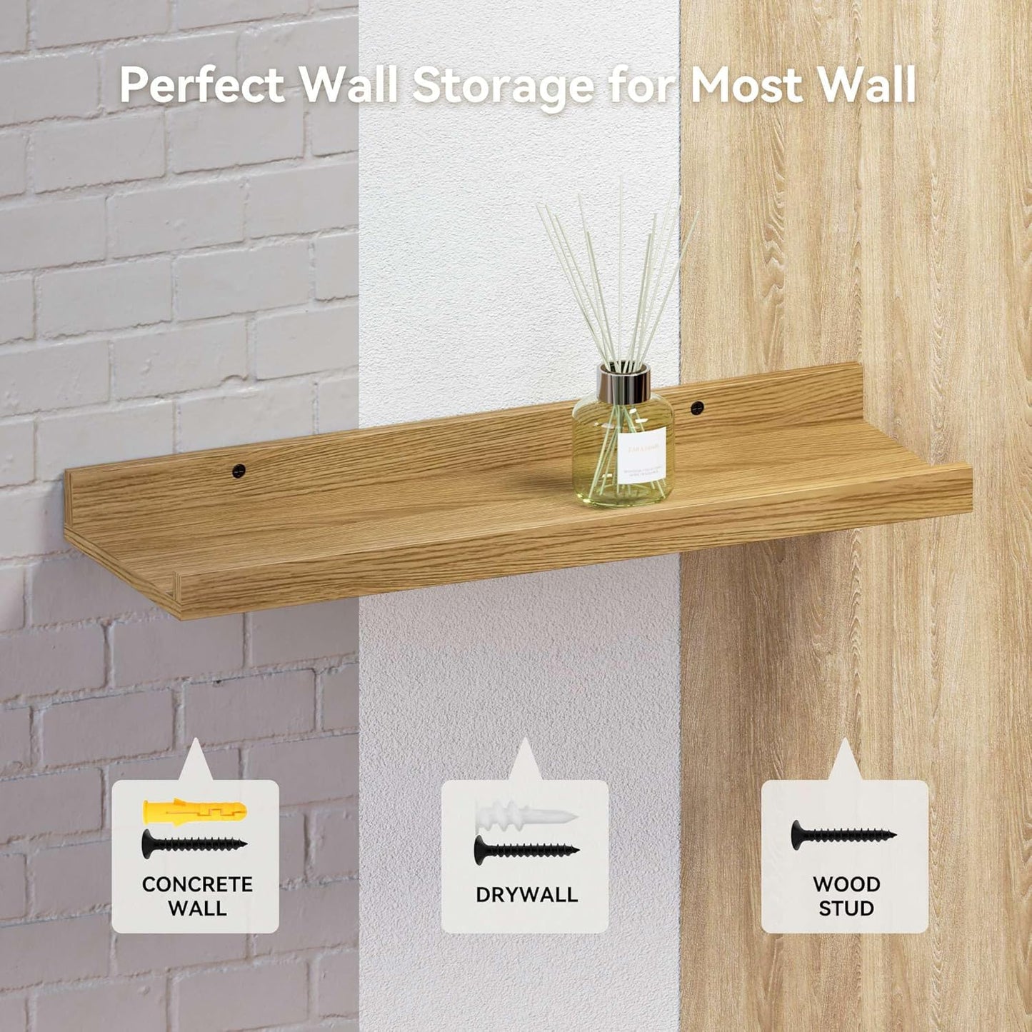 47.2 Inches Long Floating Shelves Wall Mounted, 2 Set Rustic Wall Shelf for Bedroom, Nursery Book Shelf with Lip, Picture Ledge Shelf for Wall Decor Living Room Bathroom Kitchen - Oak