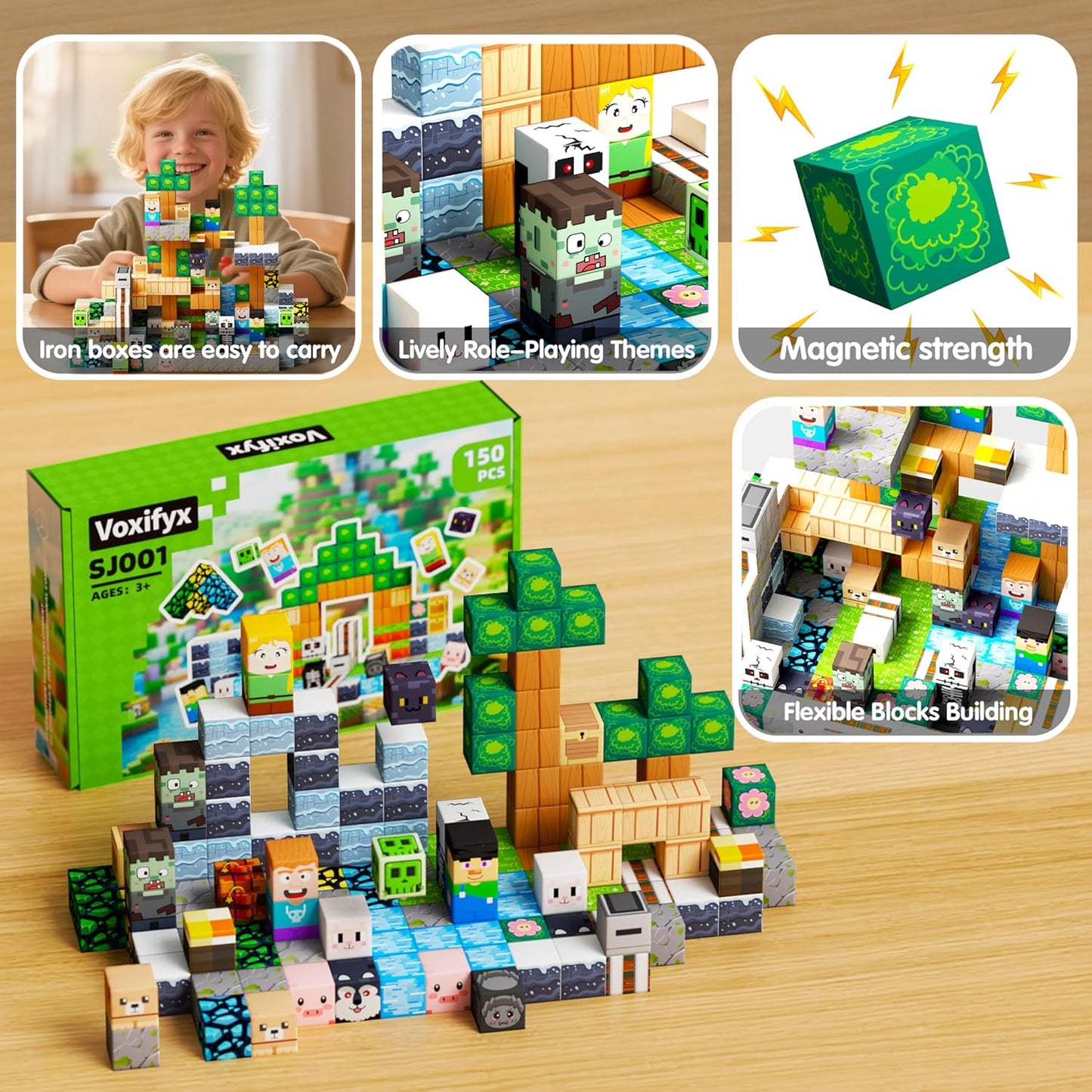 150PCS Magnetic Building Blocks Set Toys, Kids Classroom Magnet Blocks Sensory Toy for Toddlers STEM Learning, Construction Stacking Toy for Kids Boys and Girls Christmas Birthday Gifts
