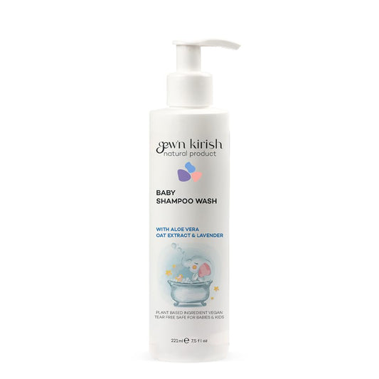 Gew’n Kirish Natural Baby Shampoo & Body Wash – Tear-Free, Hypoallergenic Cleanser with Lavender Oil, Aloe Vera & Oat Extract, Plant-Based, Vegan, Sulfate-Free Formula, 7.5 fl oz