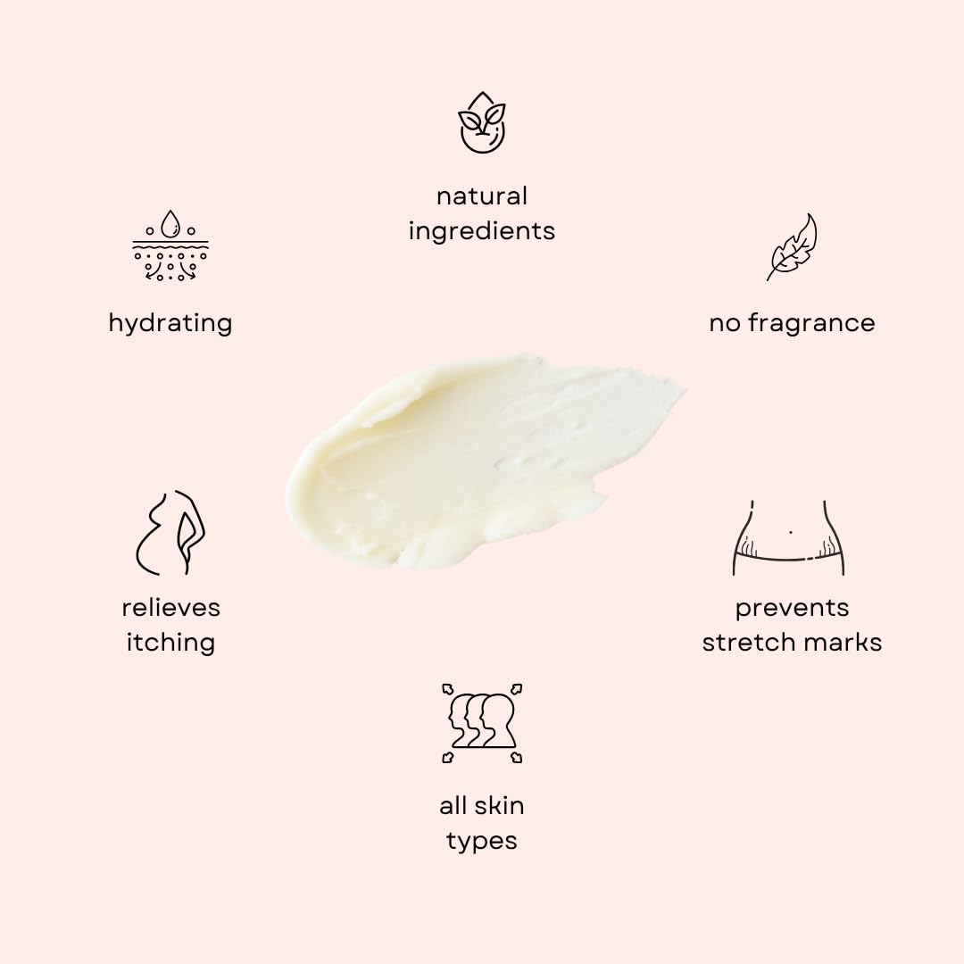 Organic Belly Butter for Pregnancy Stretch Mark Prevention and Treatment Award Winning Anti Stretch Mark Tummy Balm For Pregnancy and Postpartum 8oz - Hydrating Bump Cream