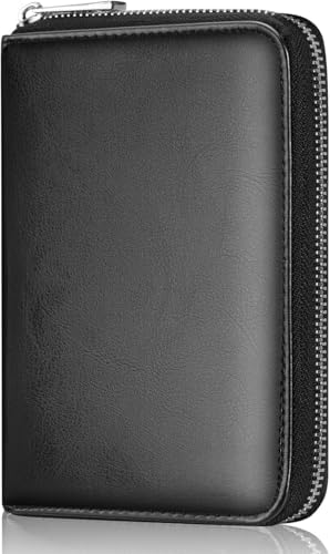 Genuine Leather Passport Wallet for Travel, RFID Blocking Cover with Zipper Closure and 3 Passport Pockets (Black)