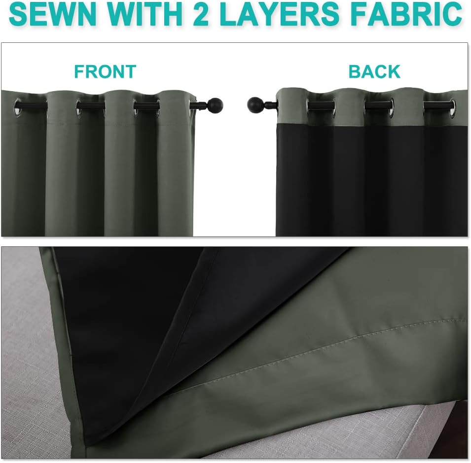 NICETOWN 100% Blackout Window Curtain Panels, Cold and Full Light Blocking Drapes with Black Liner for Nursery, 84" Drop Thermal Insulated Draperies (Dark Mallard, 2 Pieces, 70" Wide Each Panel)