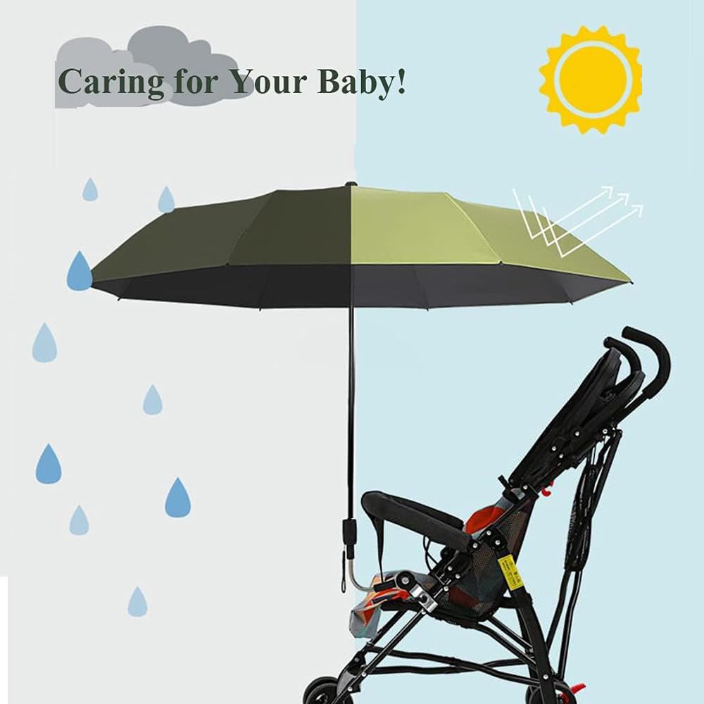 Universal Baby Parasol, Baby Stroller Sun Shade Sun Protection Sun Shade for Strollers, Waterproof Umbrella for Trolley Bike, Bicycle Umbrella with Holder Clip Clamp