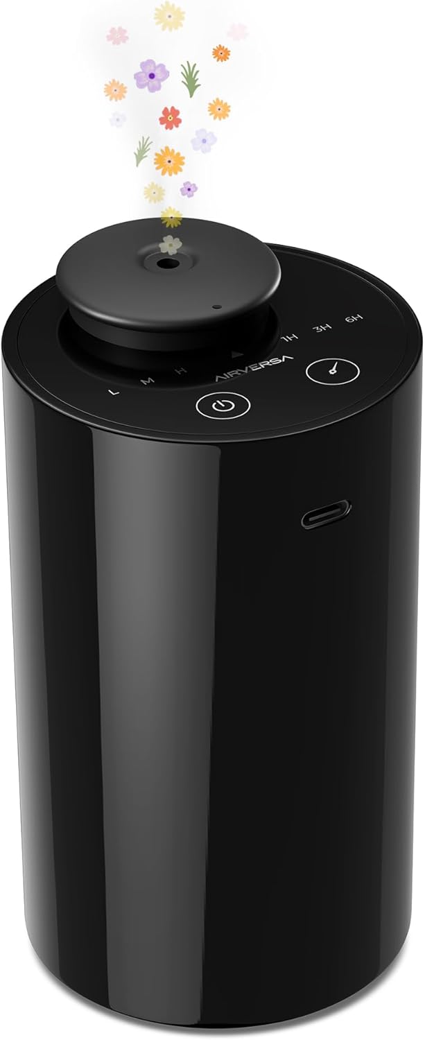 Waterless Diffuser for Essential Oil, Battery Operated Nebulizer, 0.7 Fl.Oz./ 20mL Capacity, Mini Scent Air Machine, 3 Countdown Timers & 3 Mist Levels for Home, Room, Car, Office - AN6 Black
