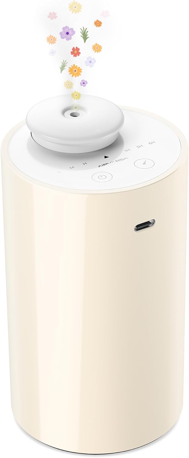 Waterless Diffuser for Essential Oil, Battery Operated Nebulizer, 0.7 Fl.Oz./ 20mL Capacity, Mini Scent Air Machine, 3 Countdown Timers & 3 Mist Levels for Home, Room, Car, Office - AN6 Yogurt