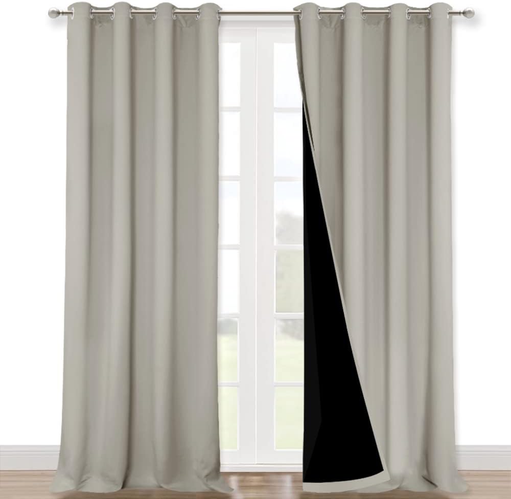NICETOWN 100% Blackout Blinds, Set of 2, 46" x 102", Natural, Laundry Room Decor Window Treatment Curtains for Large Patio Sliding Door, Thermal Insulated Curtains for Bedroom